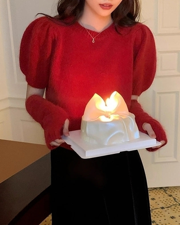 Red Detachable Arm Sleeves Puff Top