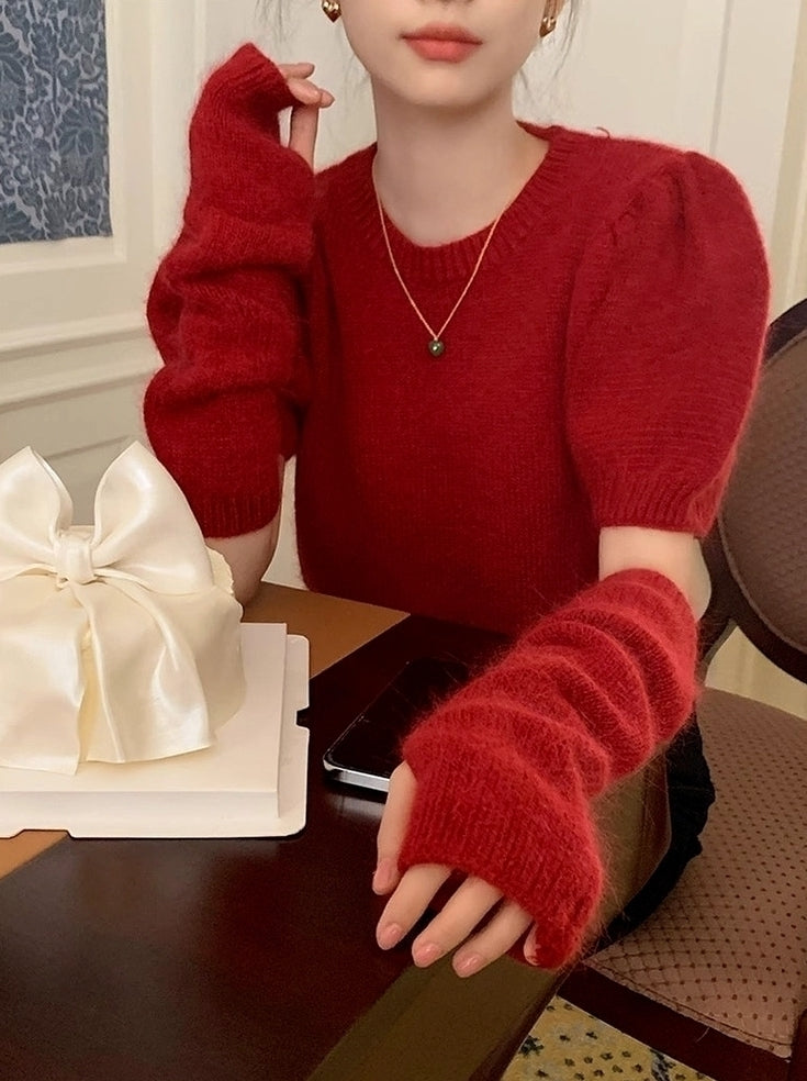 Red Detachable Arm Sleeves Puff Top