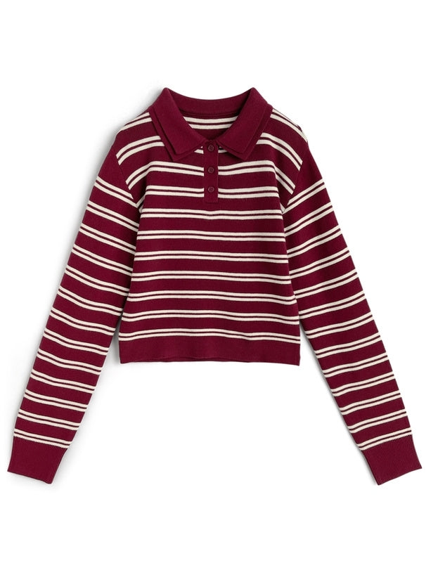 Red Double Collar Long Sleeves Polo Shirt