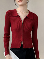Red Double Zipper Cardigan