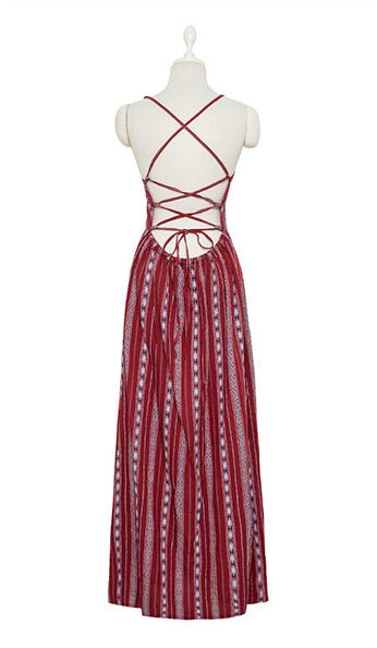 Red Ethnic Backless Maxi Dress