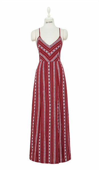 Red Ethnic Backless Maxi Dress