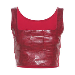 Red Faux Leather Crop Top