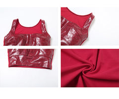 Red Faux Leather Crop Top
