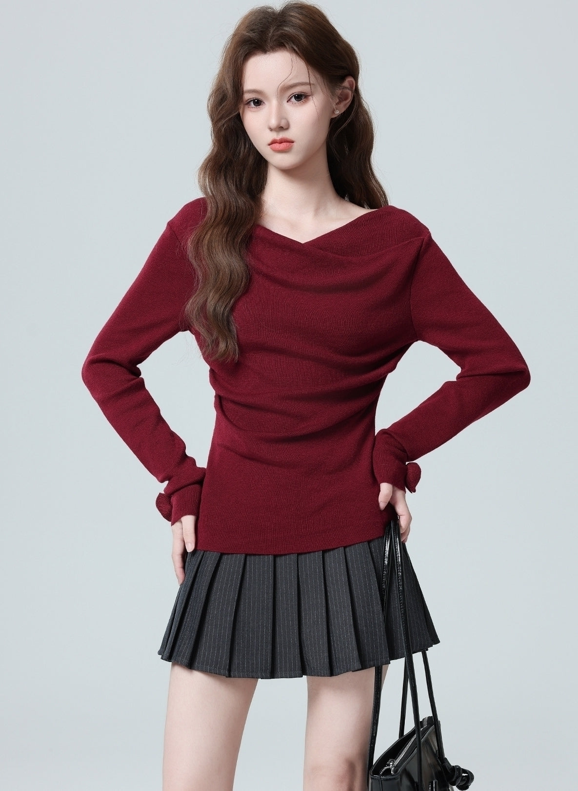 Red Floral Knit Sweater With Slim Fit Design