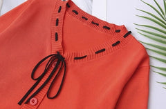 Red Front Lace Button-Down Cardigan