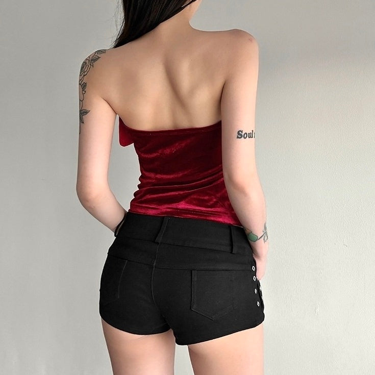 Red Heart-Neckline Corset Top