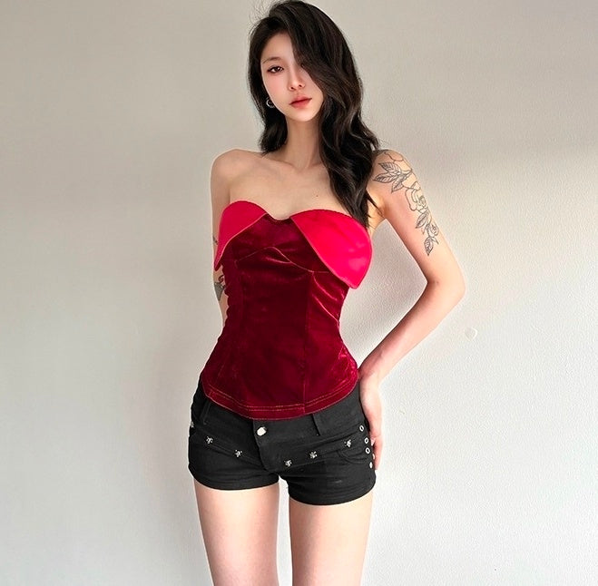 Red Heart-Neckline Corset Top