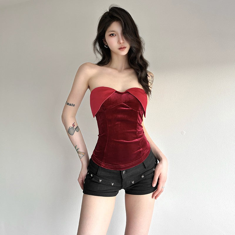 Red Heart-Neckline Corset Top