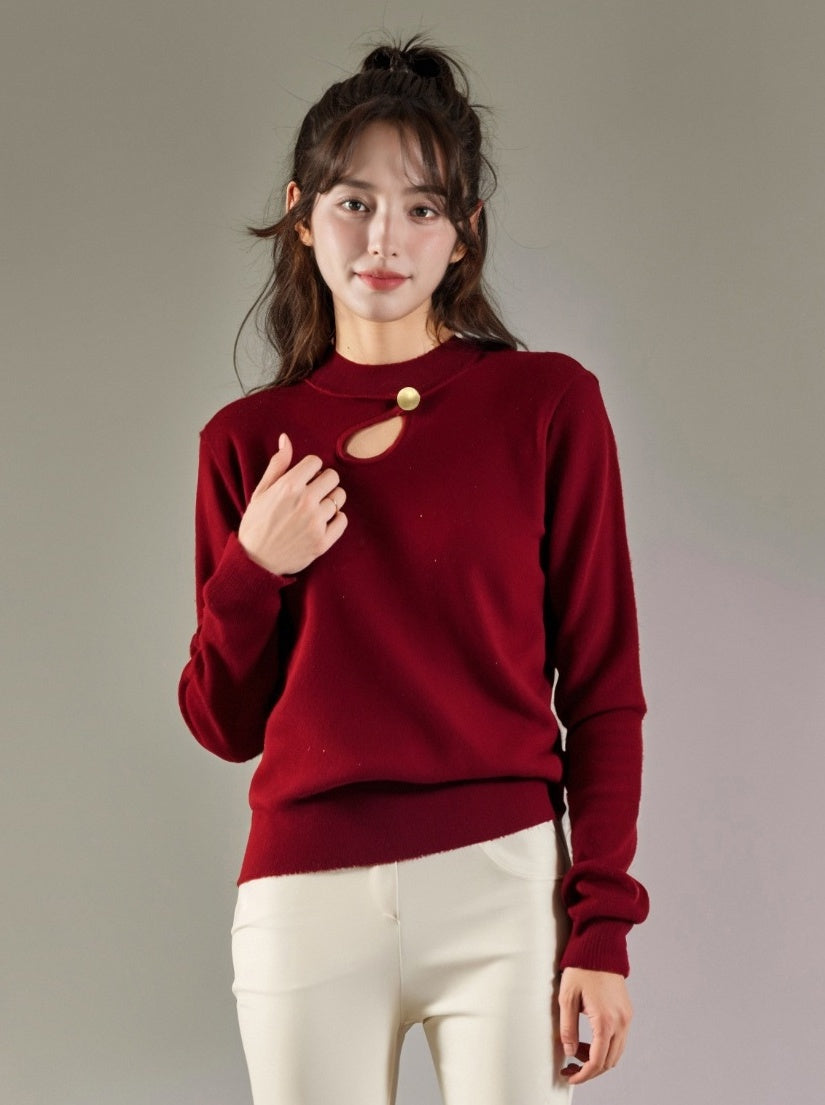 Red Hollow Knit Sweater For Casual Chic