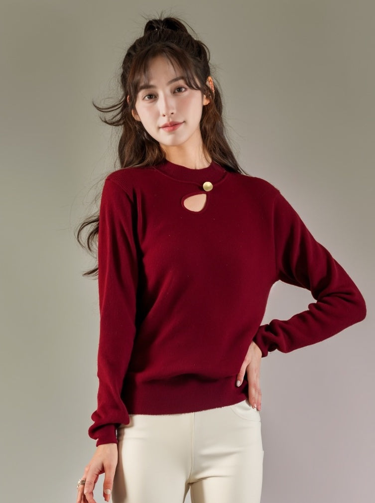 Red Hollow Knit Sweater For Casual Chic
