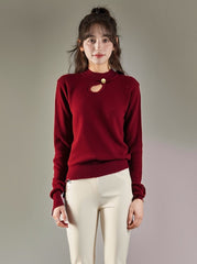 Red Hollow Knit Sweater For Casual Chic