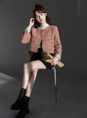 Red Houndstooth Cropped Jacket