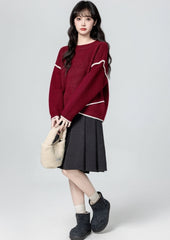 Red Irregular Neck Cozy Knit Sweater