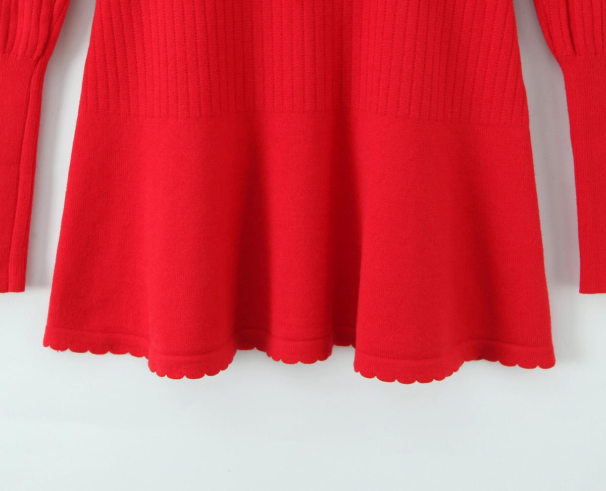 Red Knitted Sweater Lace Dress