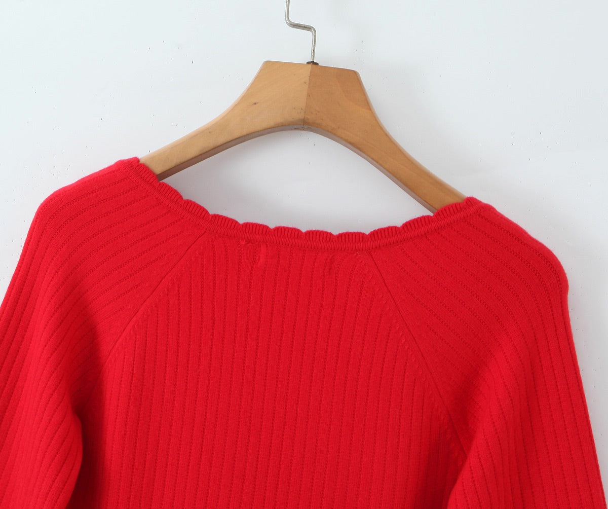 Red Knitted Sweater Lace Dress