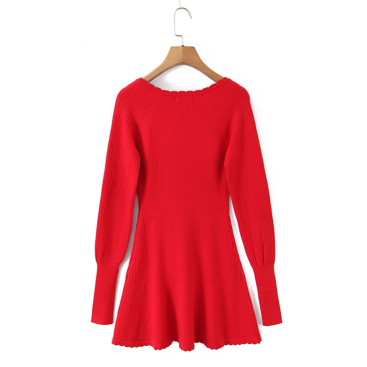 Red Knitted Sweater Lace Dress