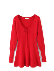 Red Knitted Sweater Lace Dress
