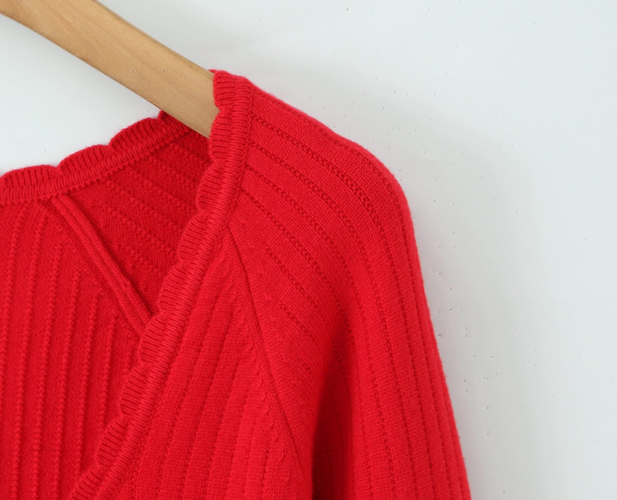 Red Knitted Sweater Lace Dress