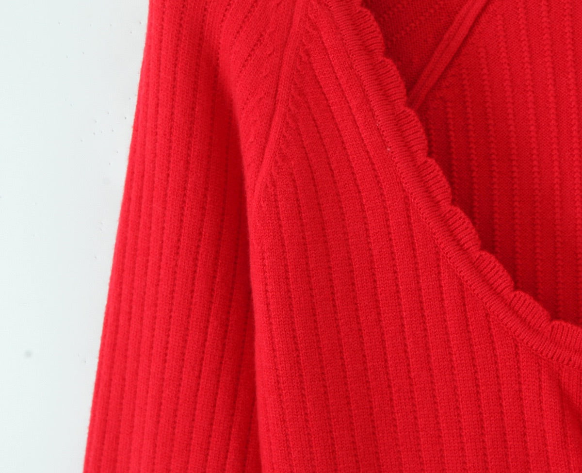 Red Knitted Sweater Lace Dress