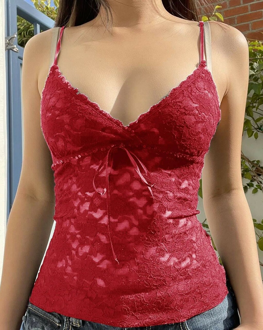 Red Lace Bustier Camisole Top