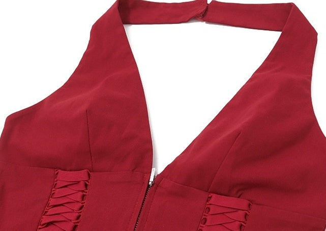 Red Lace-Up Halter Top