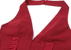 Red Lace-Up Halter Top