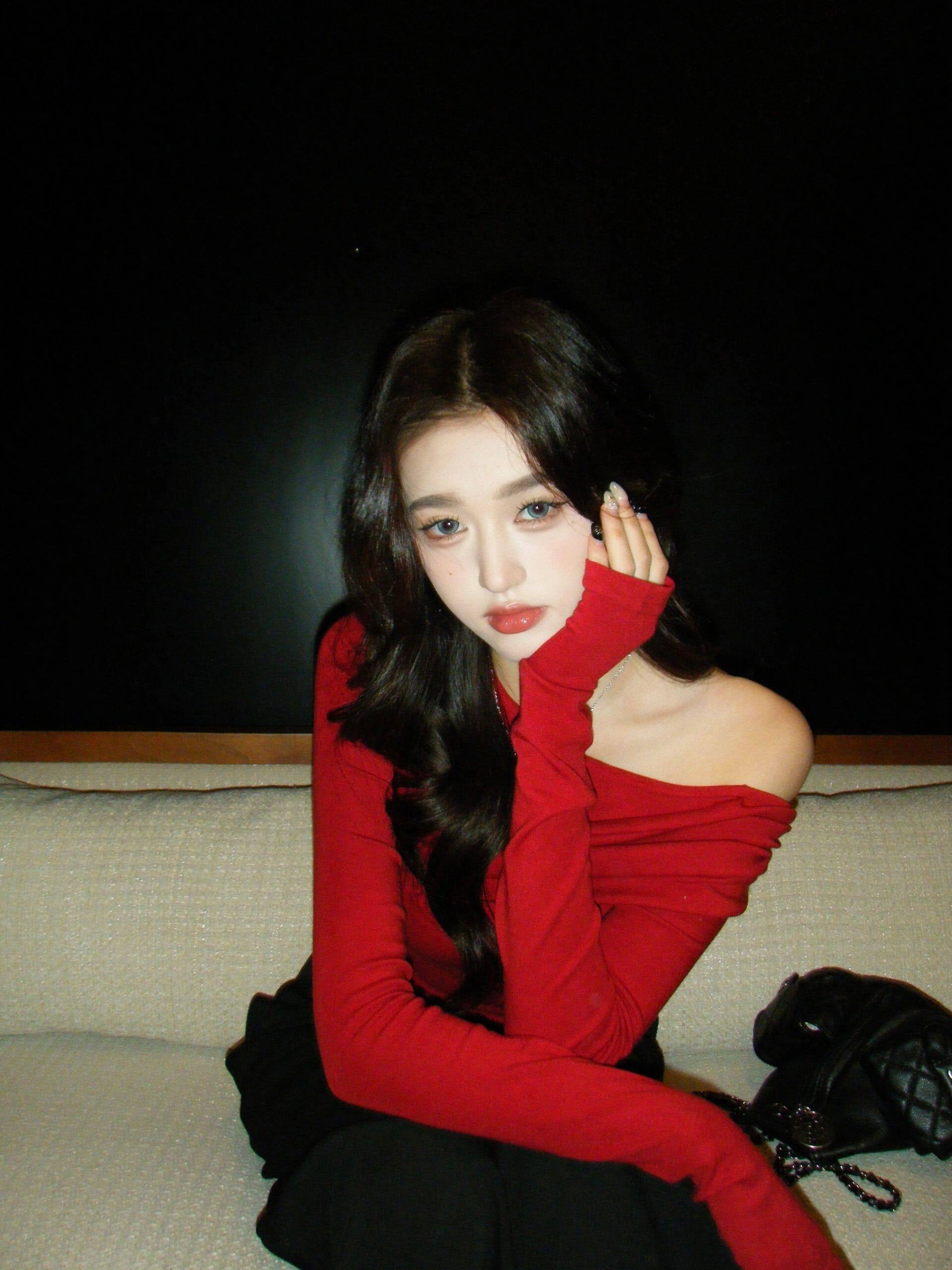 Red Off Shoulder Long Sleeve Top