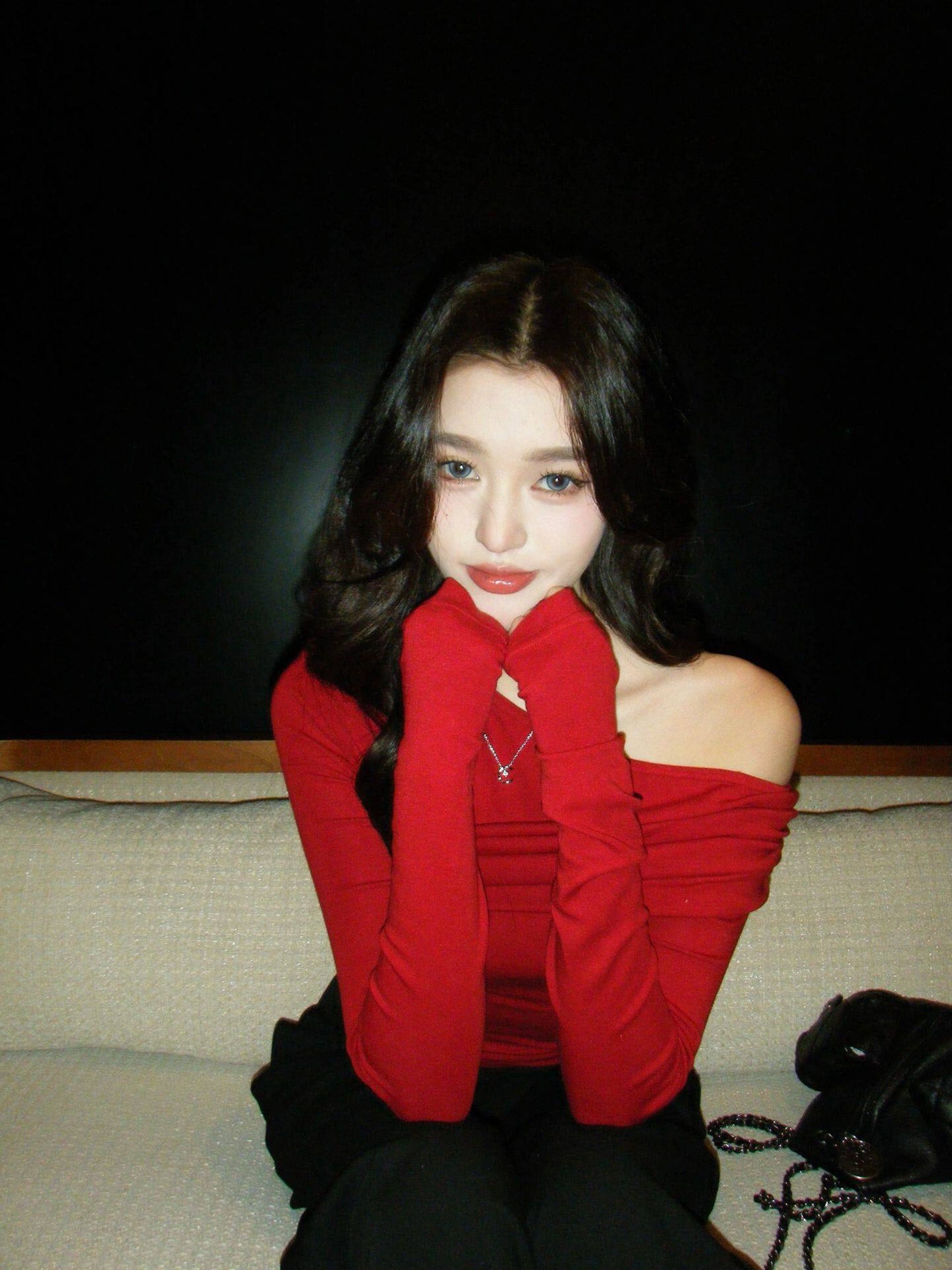 Red Off Shoulder Long Sleeve Top