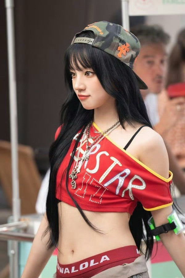 Red Off-Shoulders Superstar Crop Top