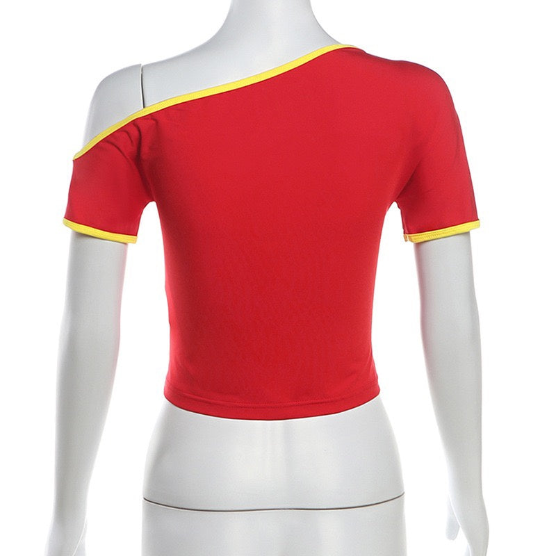 Red Off-Shoulders Superstar Crop Top