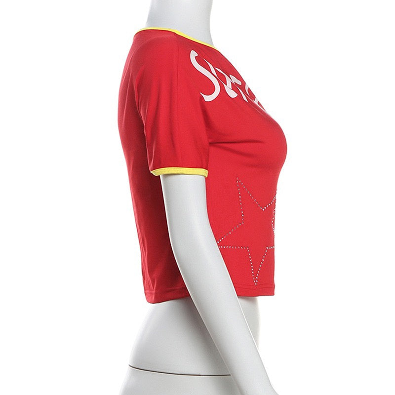 Red Off-Shoulders Superstar Crop Top