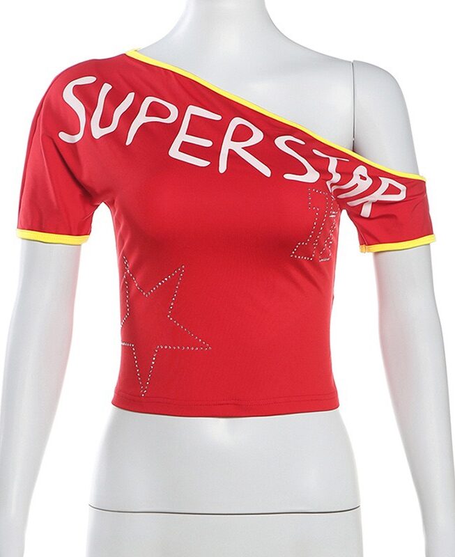 Red Off-Shoulders Superstar Crop Top