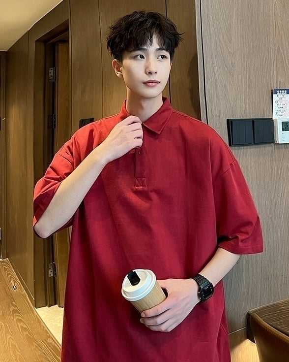 Red Oversized Classic Polo Shirt