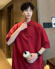 Red Oversized Classic Polo Shirt