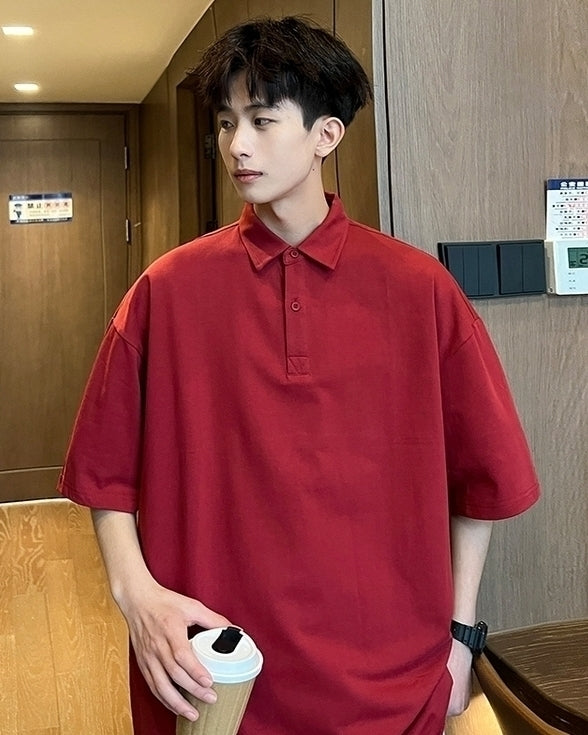 Red Oversized Classic Polo Shirt