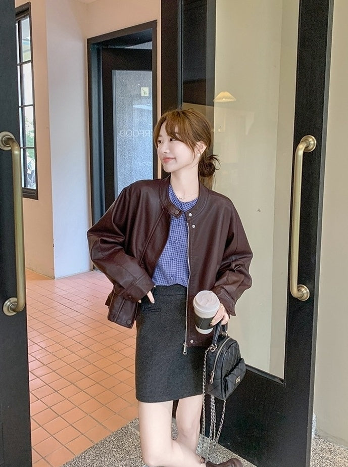 Red Oversized Faux Leather Jacket