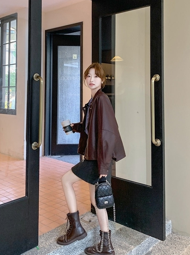 Red Oversized Faux Leather Jacket