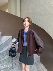 Red Oversized Faux Leather Jacket