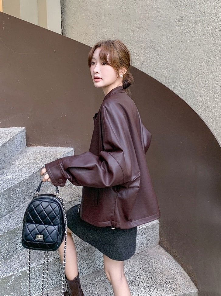 Red Oversized Faux Leather Jacket