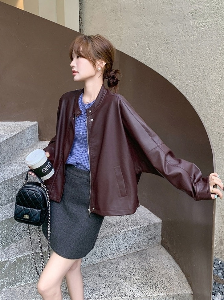 Red Oversized Faux Leather Jacket