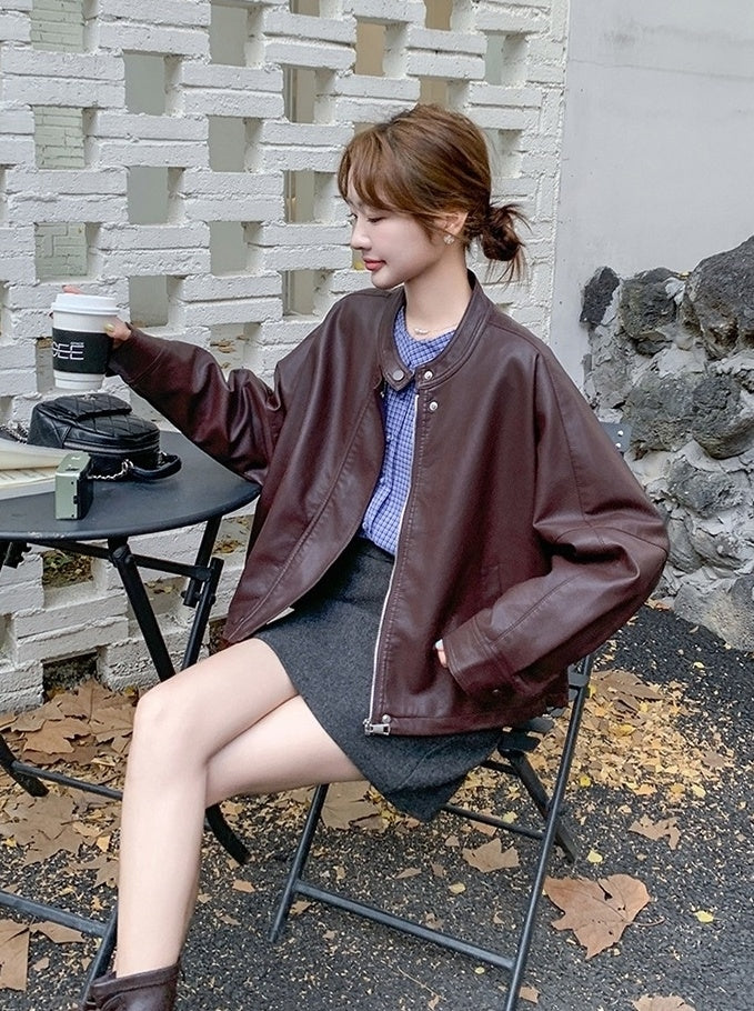 Red Oversized Faux Leather Jacket