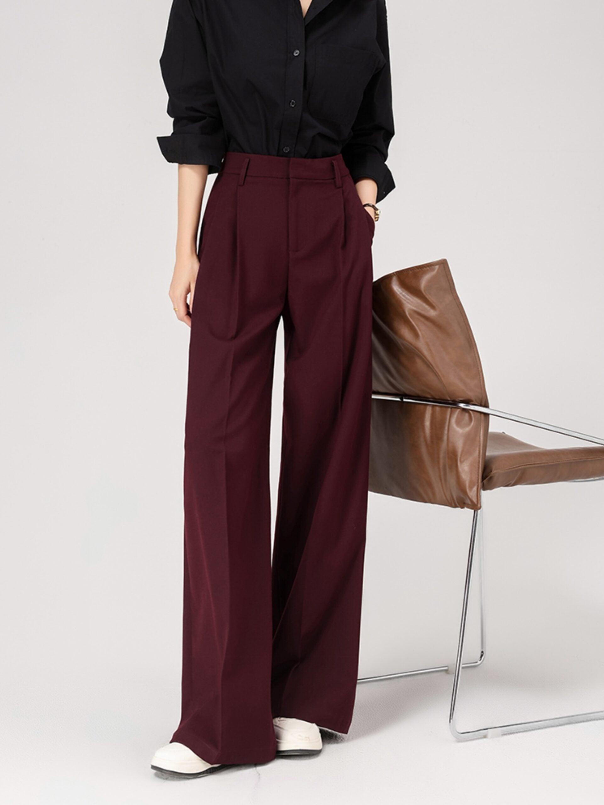 Red Pleated Suit Pants