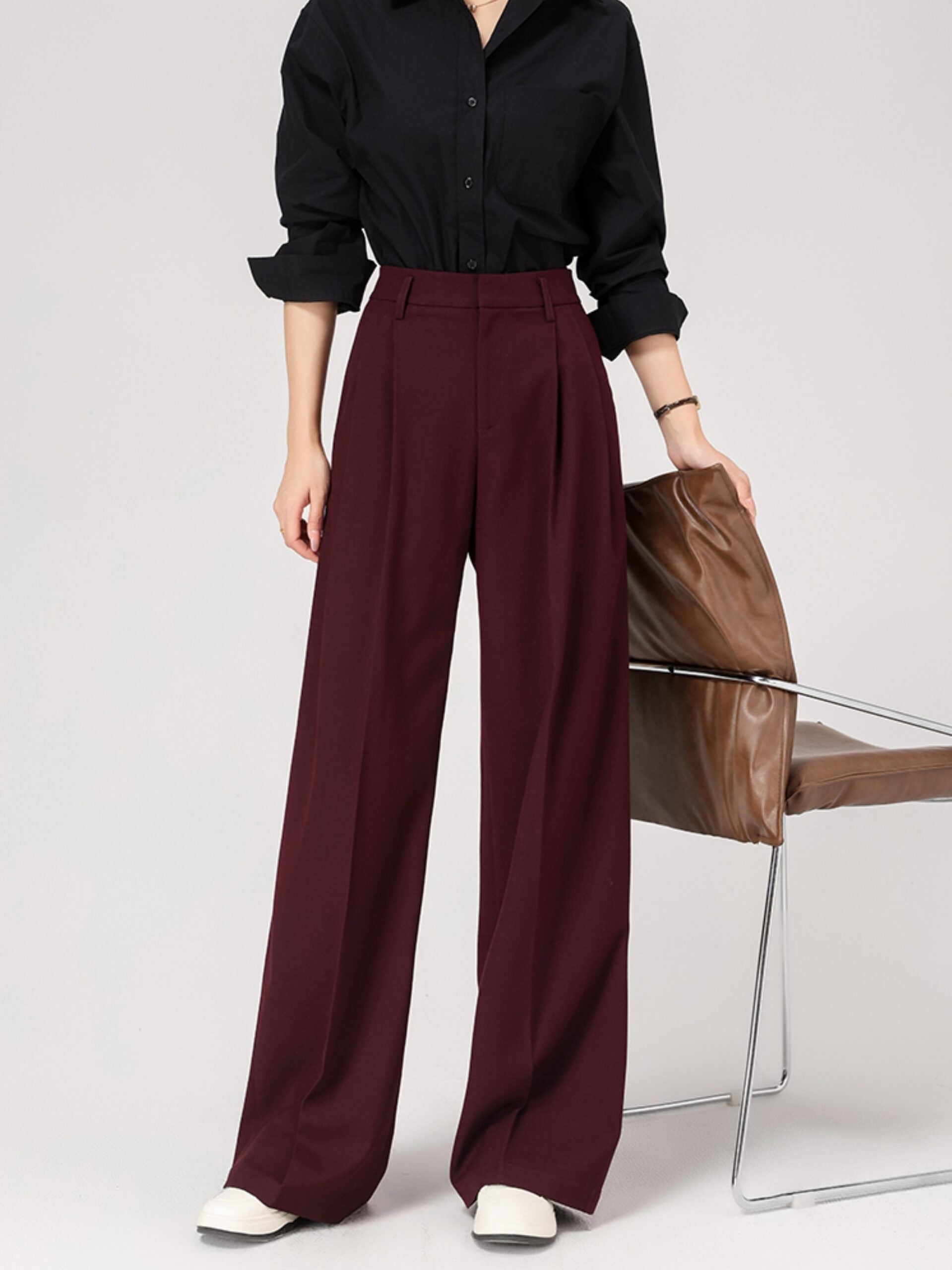 Red Pleated Suit Pants