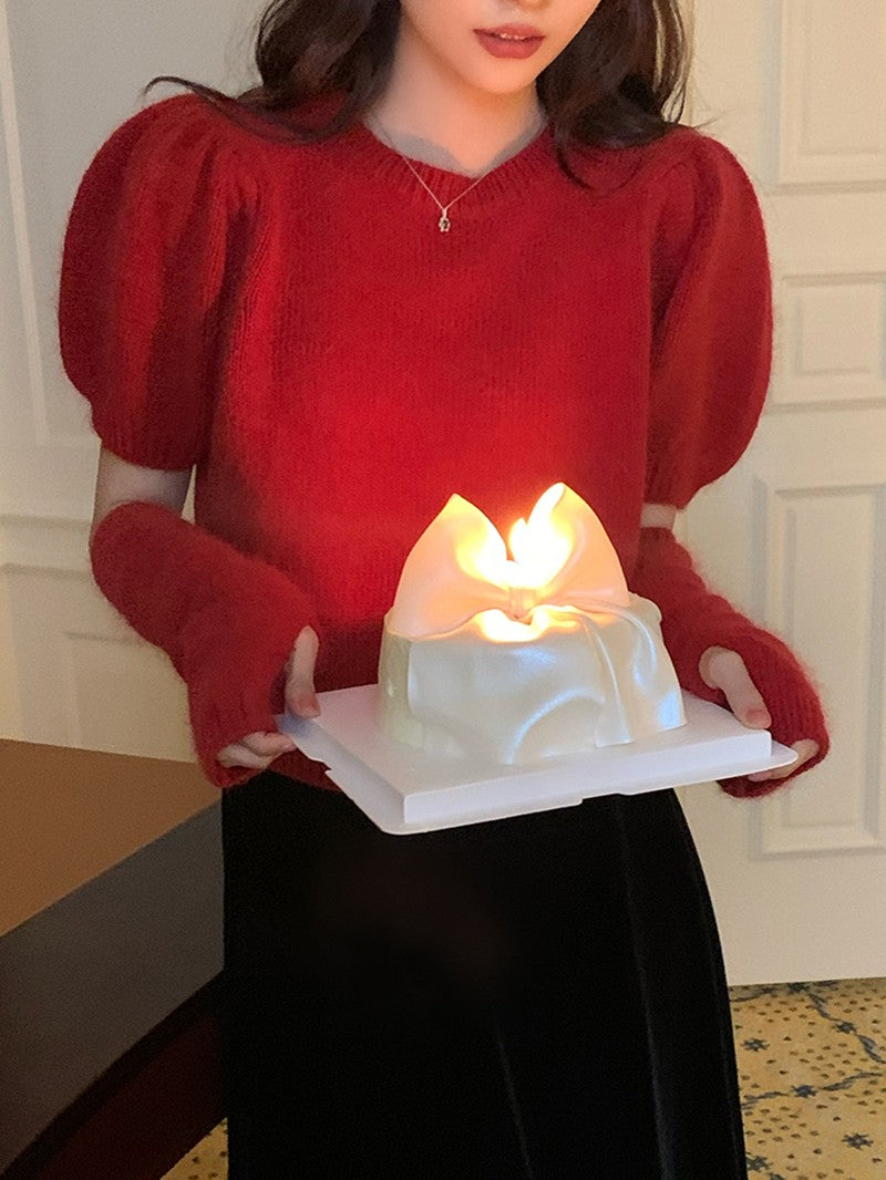 Red Puff Detachable Sleeves Top