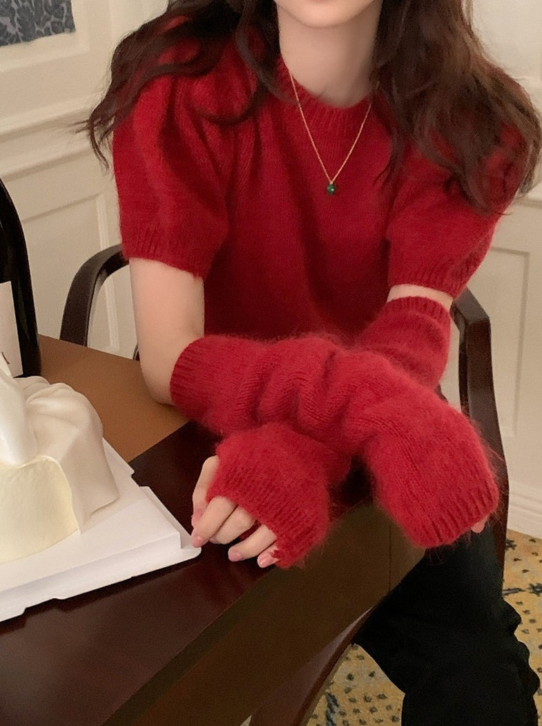 Red Puff Detachable Sleeves Top