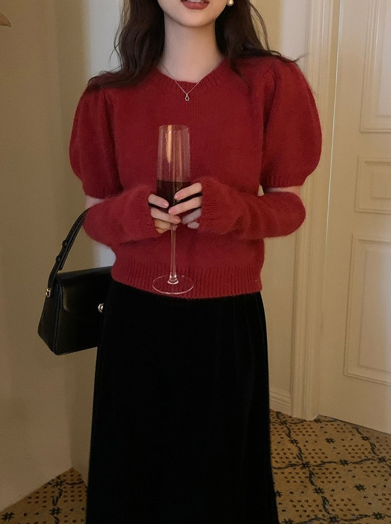 Red Puff Detachable Sleeves Top