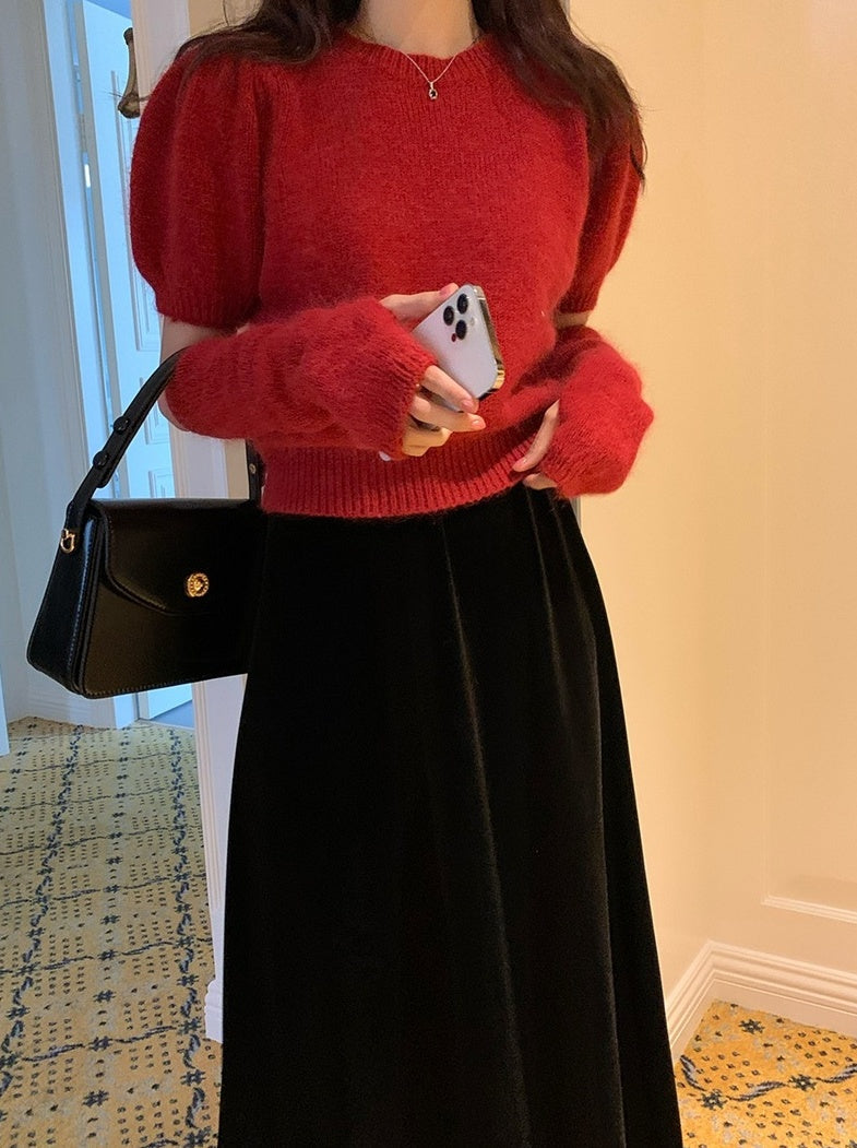 Red Puff Detachable Sleeves Top