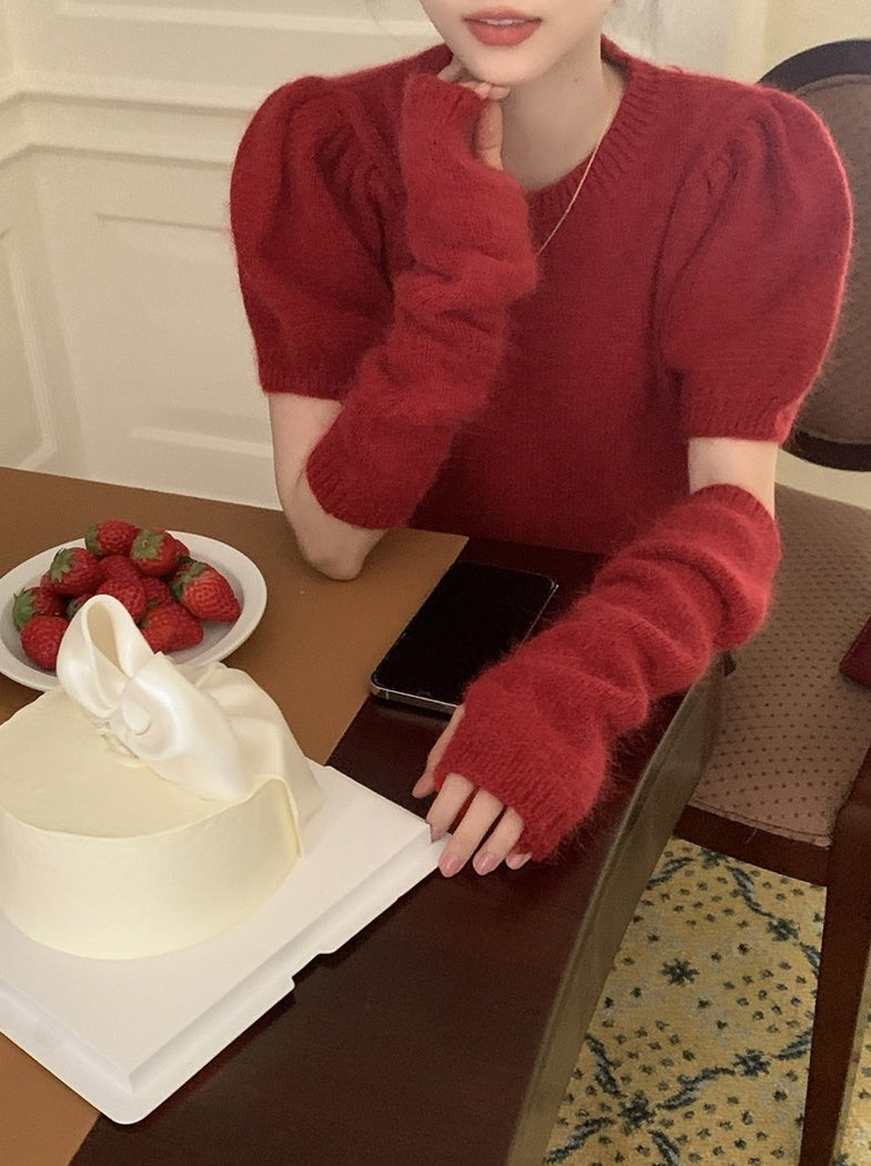 Red Puff Detachable Sleeves Top