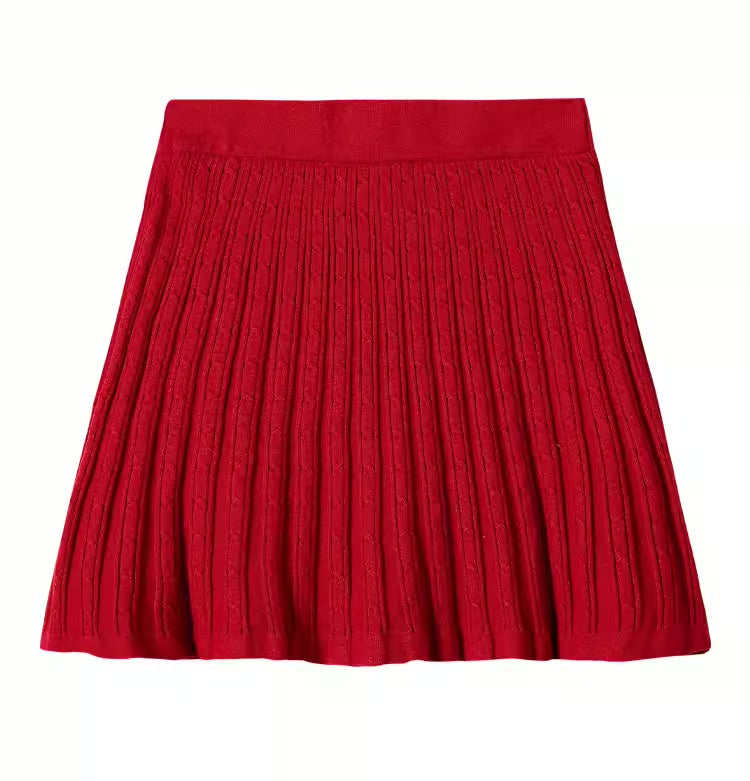 Red Ribbed Knit Mini Skirt